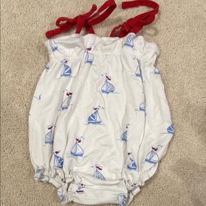 Sailboat Print Baby Romper with Red Straps